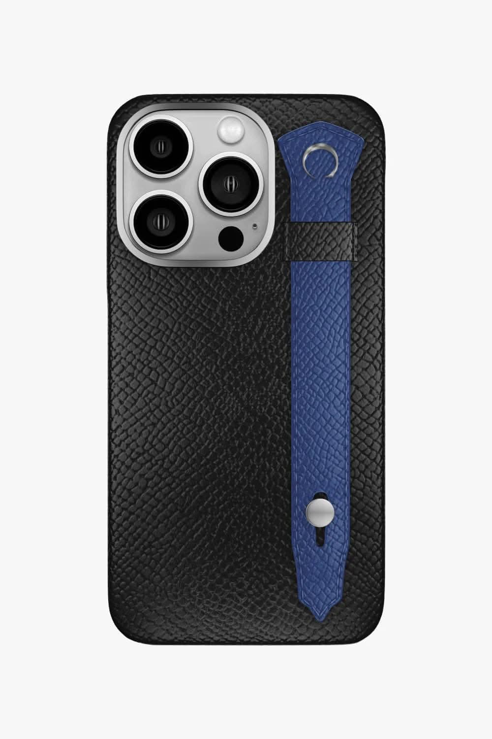 Calfskin Strap Case for iPhone 16 Pro - Black / Navy Blue - zollofrance