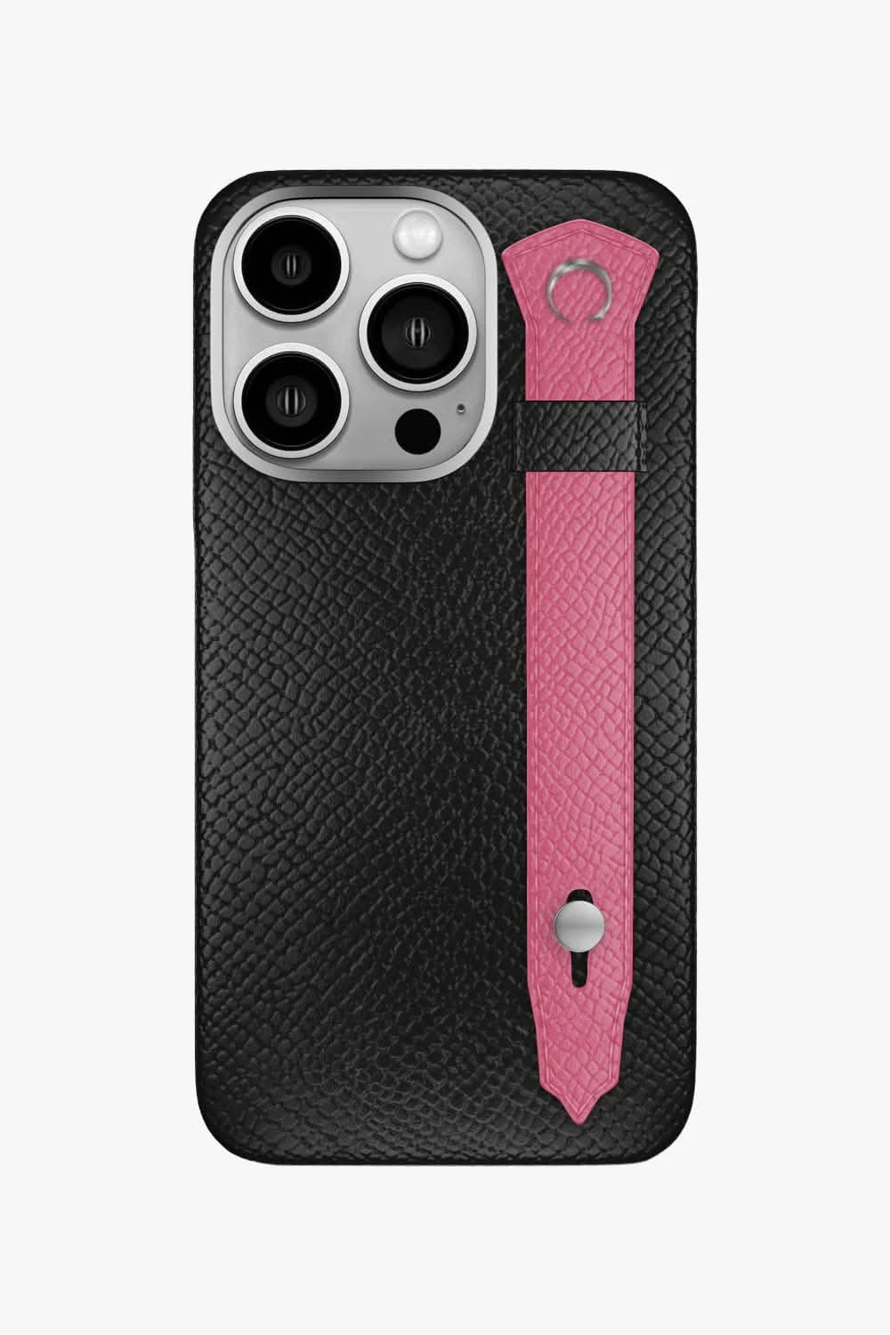 Calfskin Strap Case for iPhone 16 Pro - Black / Pink - zollofrance