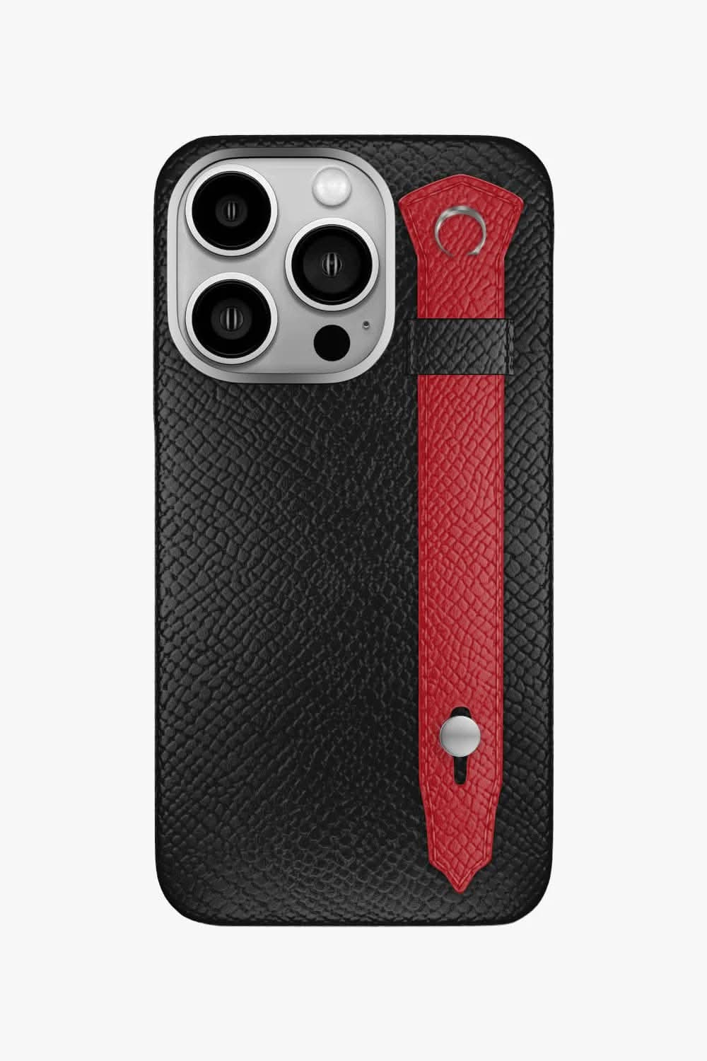 Calfskin Strap Case for iPhone 16 Pro - Black / Red - zollofrance