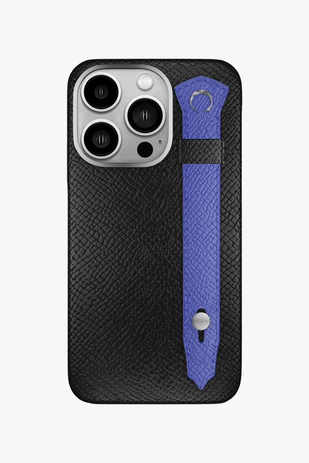 Calfskin Strap Case for iPhone 16 Pro - Black / Blue Ciel - zollofrance