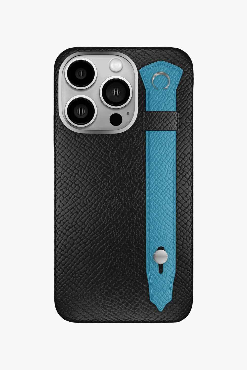 Calfskin Strap Case for iPhone 16 Pro - Black / Blue Teal - zollofrance