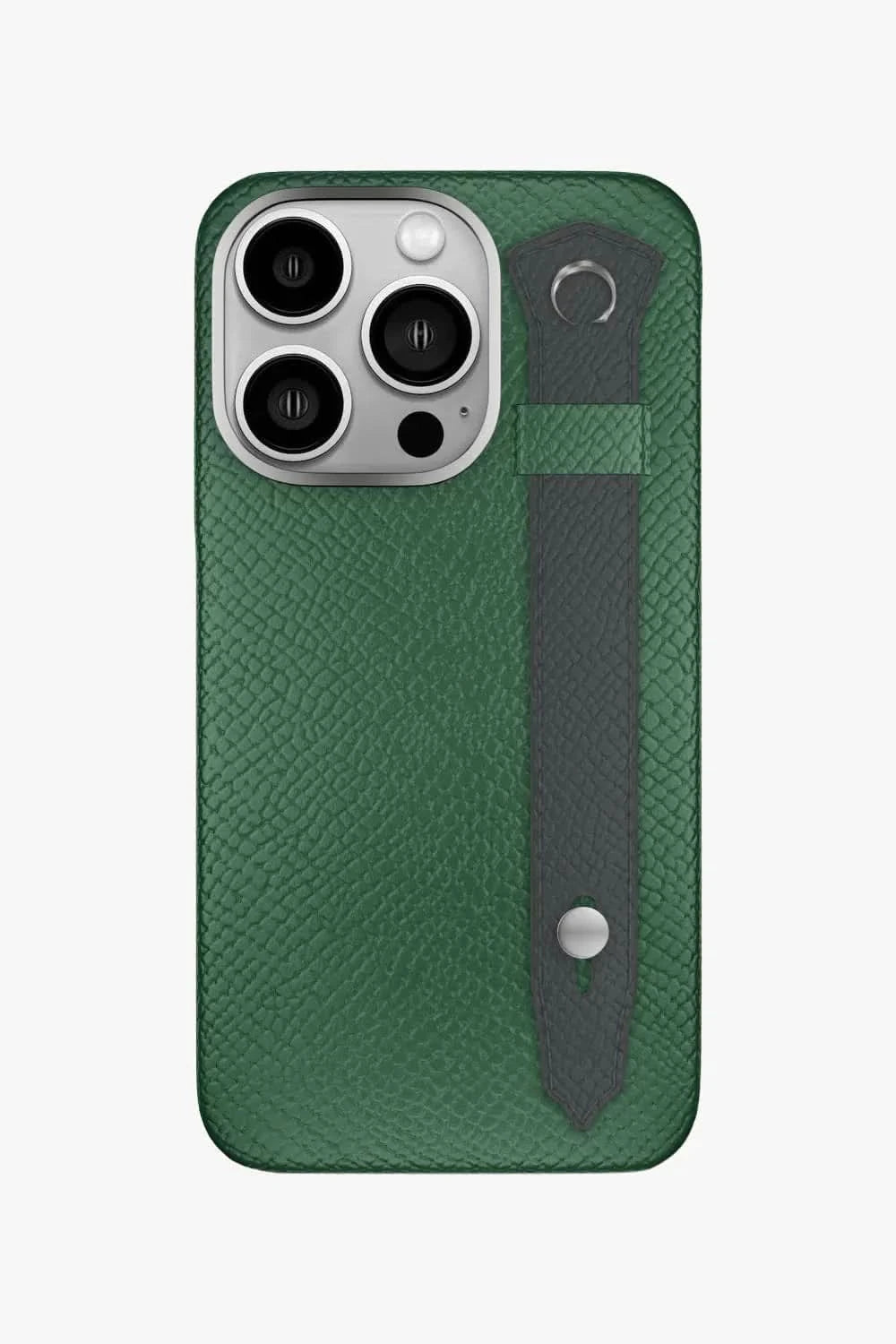 Calfskin Strap Case for iPhone 16 Pro - Green Sapin / Grey Anthracite - zollofrance