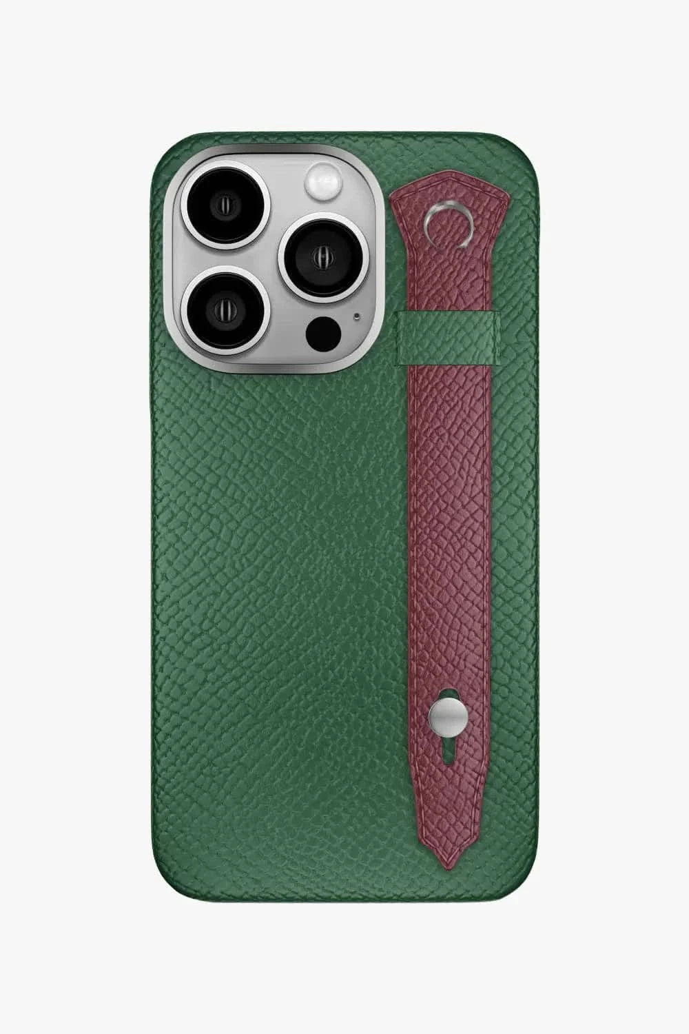 Calfskin Strap Case for iPhone 16 Pro - Green Sapin / Burgundy - zollofrance