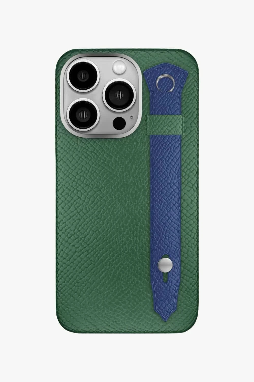 Calfskin Strap Case for iPhone 16 Pro - Green Sapin / Navy Blue - zollofrance