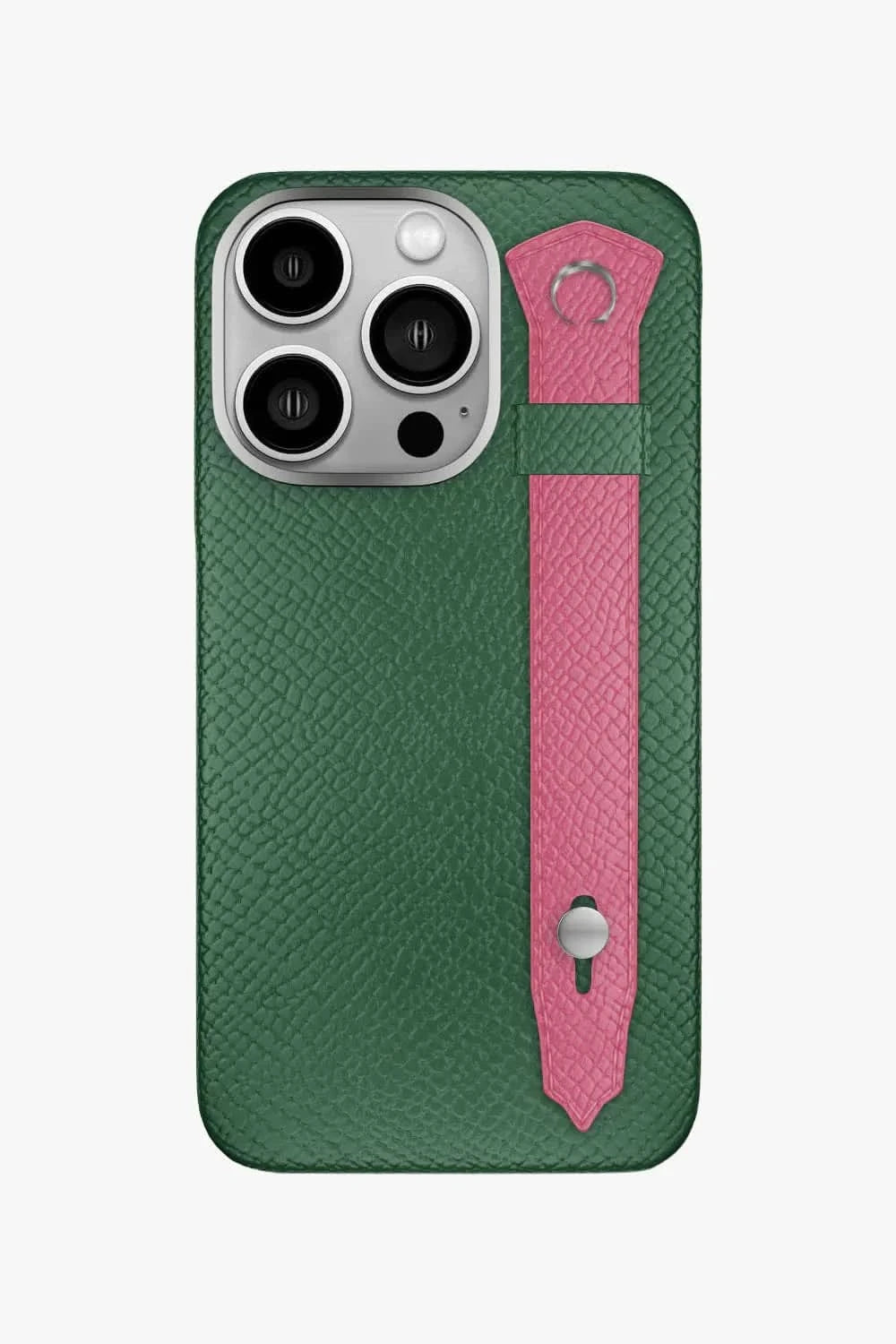 Calfskin Strap Case for iPhone 16 Pro - Green Sapin / Pink - zollofrance