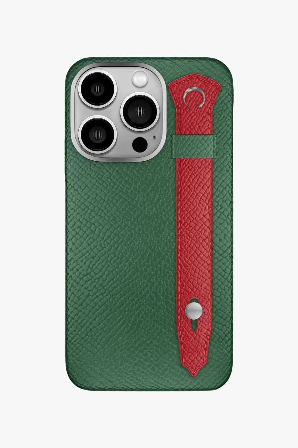 Calfskin Strap Case for iPhone 16 Pro - Green Sapin / Red - zollofrance