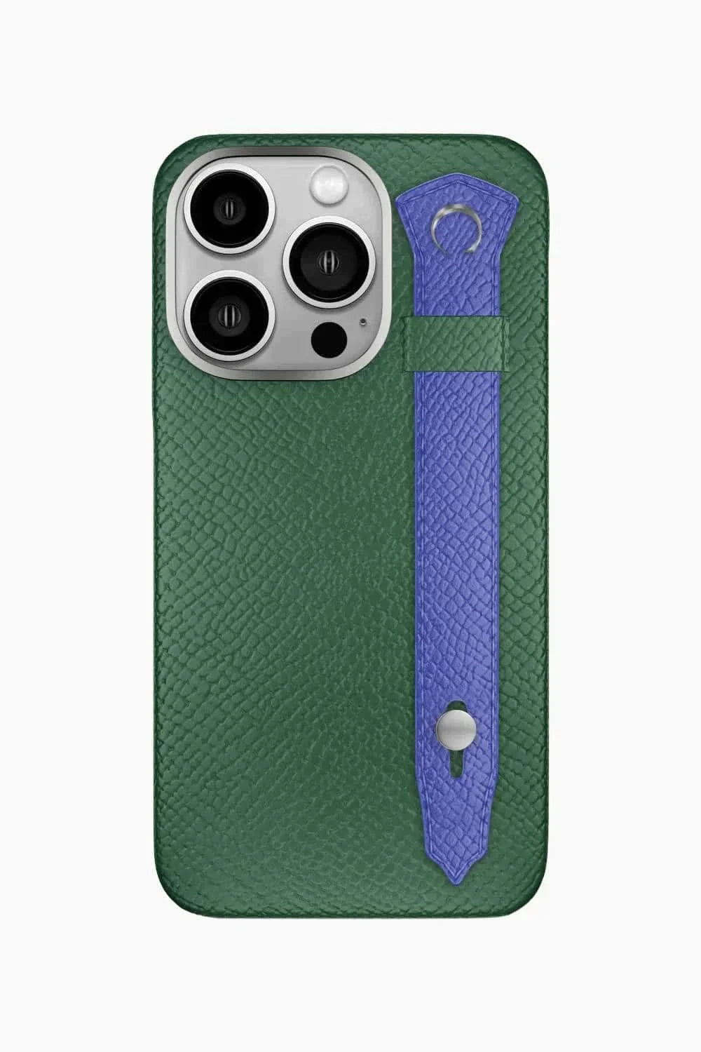 Calfskin Strap Case for iPhone 16 Pro - Green Sapin / Blue Ciel - zollofrance