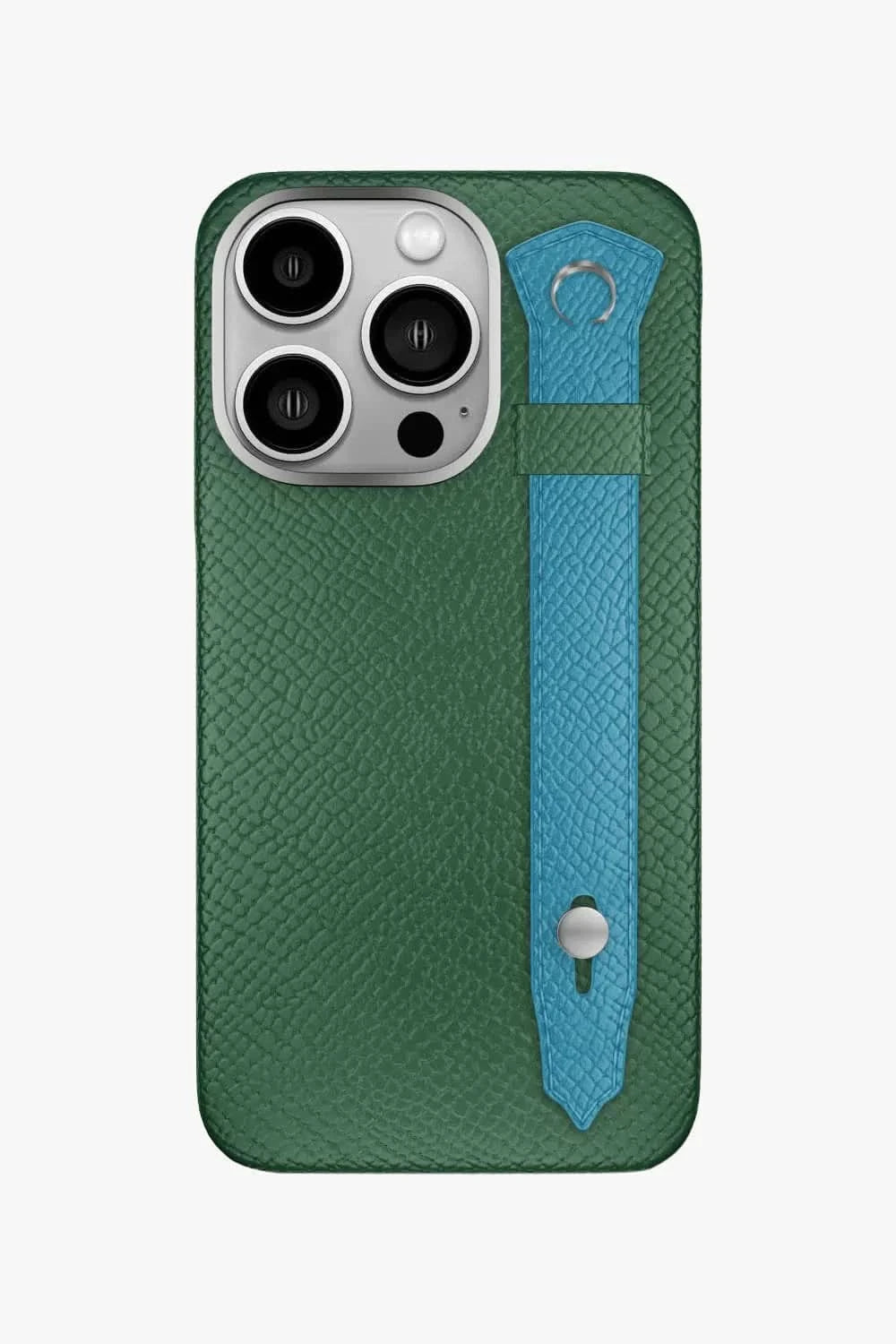 Calfskin Strap Case for iPhone 16 Pro - Green Sapin / Blue Teal - zollofrance