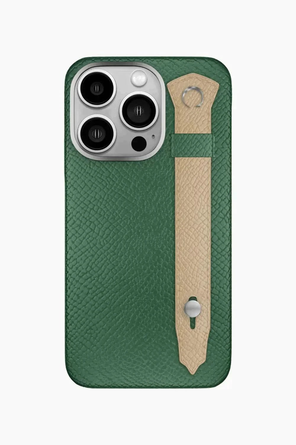 Calfskin Strap Case for iPhone 16 Pro - Green Sapin / Latte - zollofrance