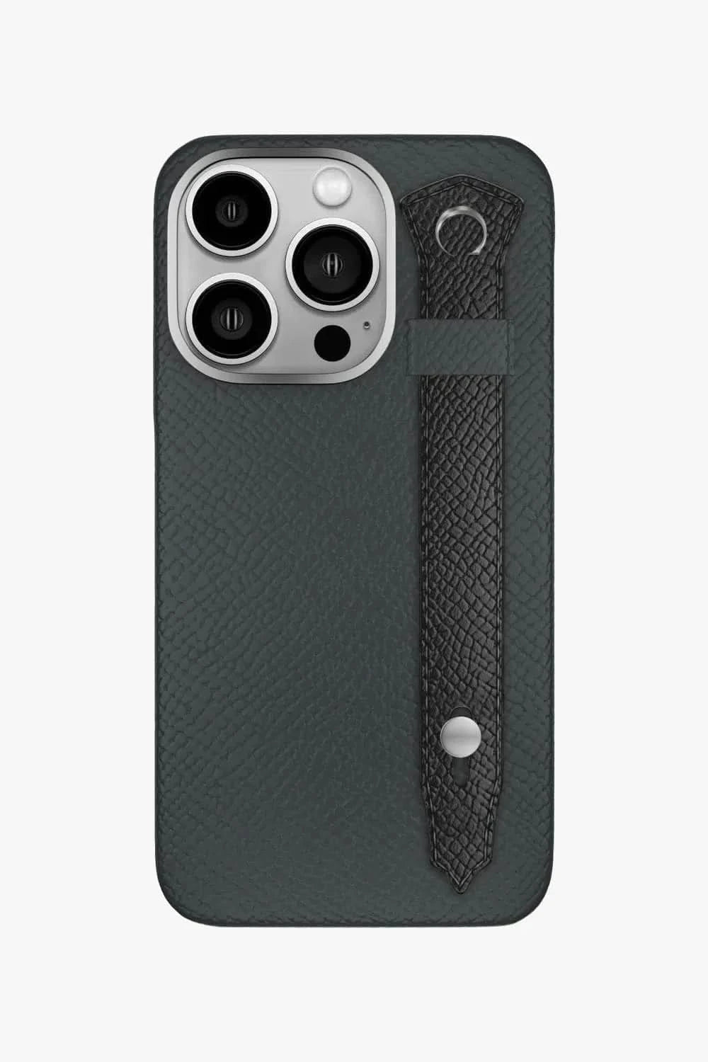 Calfskin Strap Case for iPhone 16 Pro - Grey Anthracite / Black - zollofrance