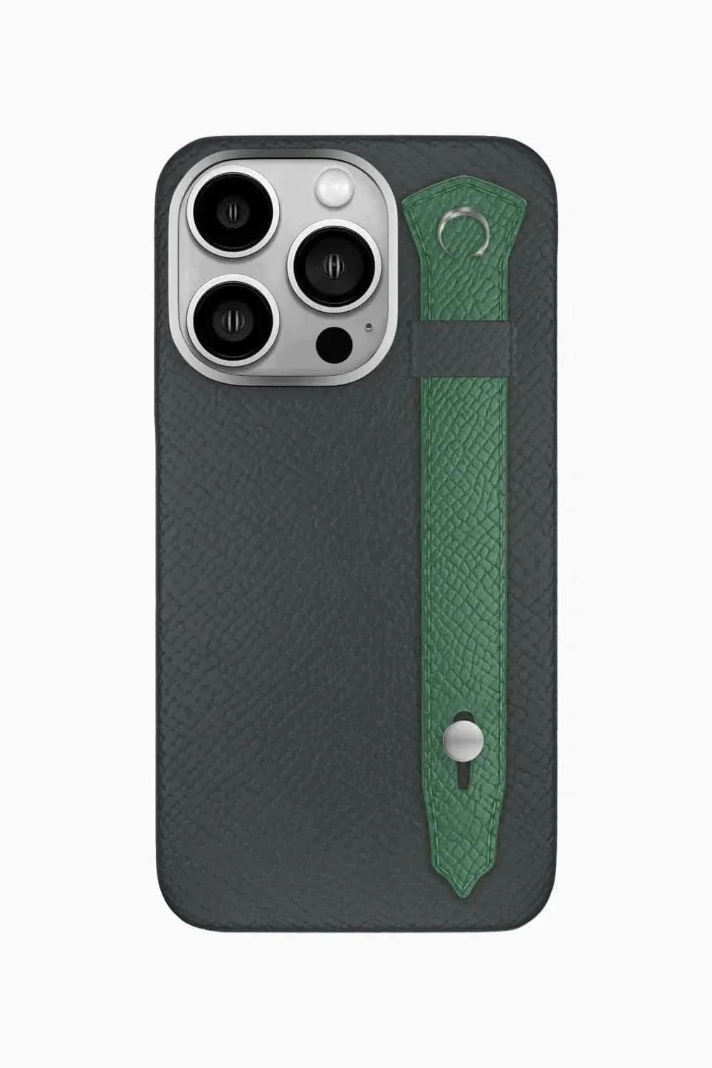 Calfskin Strap Case for iPhone 16 Pro - Grey Anthracite / Green Sapin - zollofrance