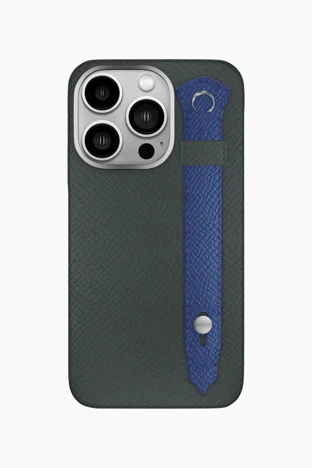 Calfskin Strap Case for iPhone 16 Pro - Grey Anthracite / Navy Blue - zollofrance