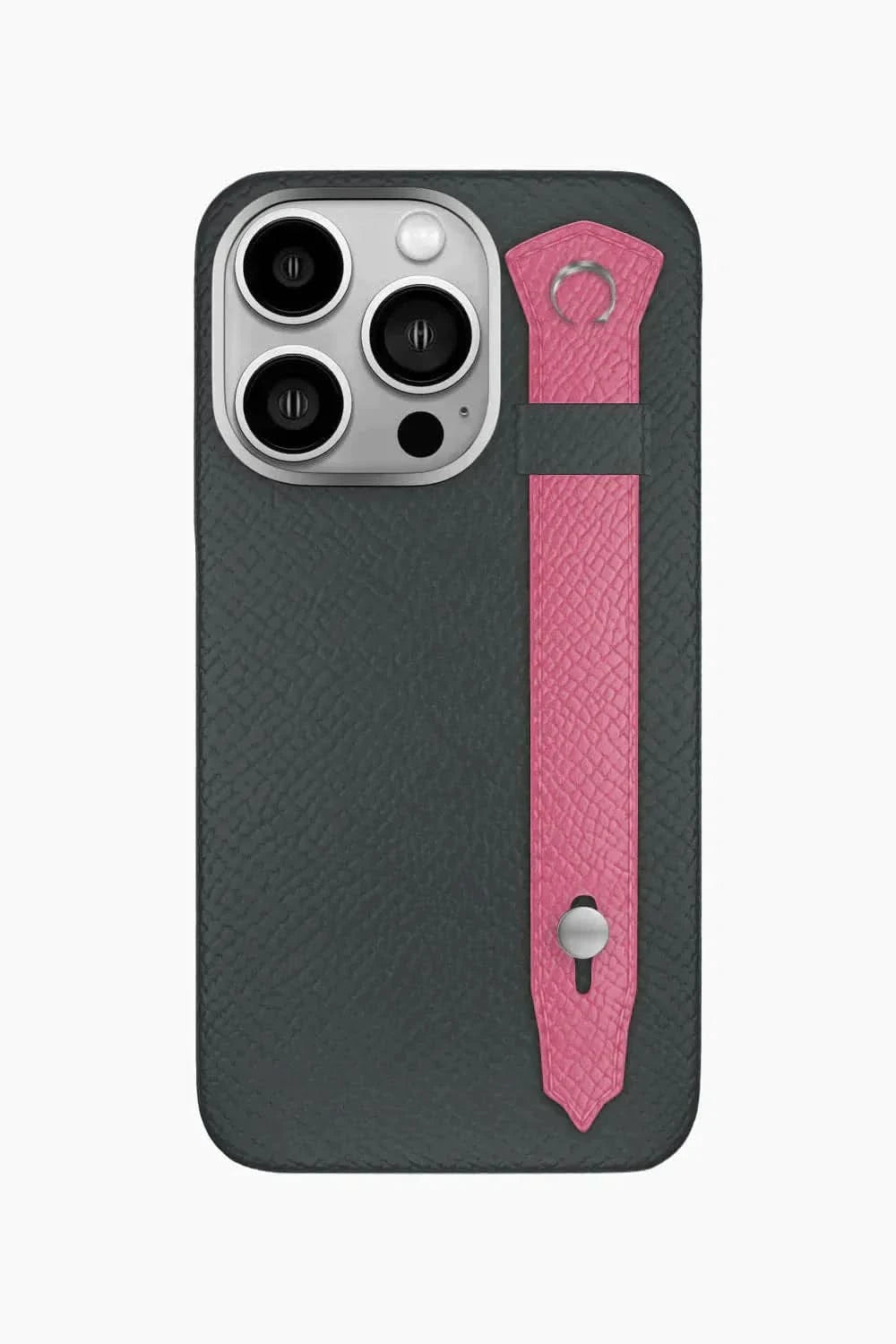 Calfskin Strap Case for iPhone 16 Pro - Grey Anthracite / Pink - zollofrance