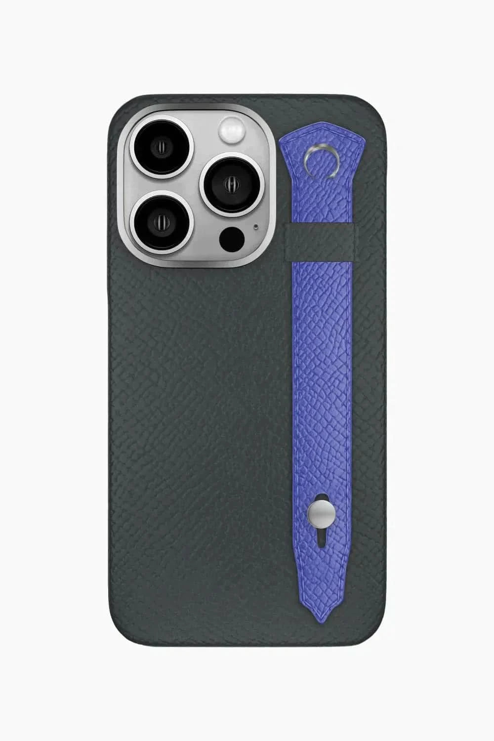 Calfskin Strap Case for iPhone 16 Pro - Grey Anthracite / Blue Ciel - zollofrance