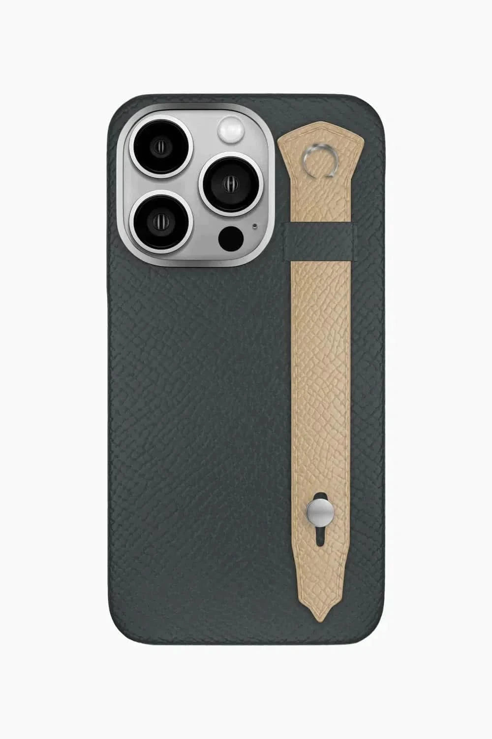 Calfskin Strap Case for iPhone 16 Pro - Grey Anthracite / Latte - zollofrance