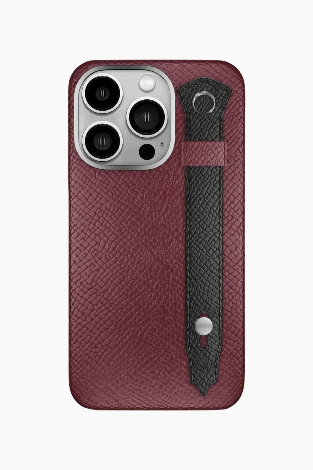 Calfskin Strap Case for iPhone 16 Pro - Burgundy / Black - zollofrance