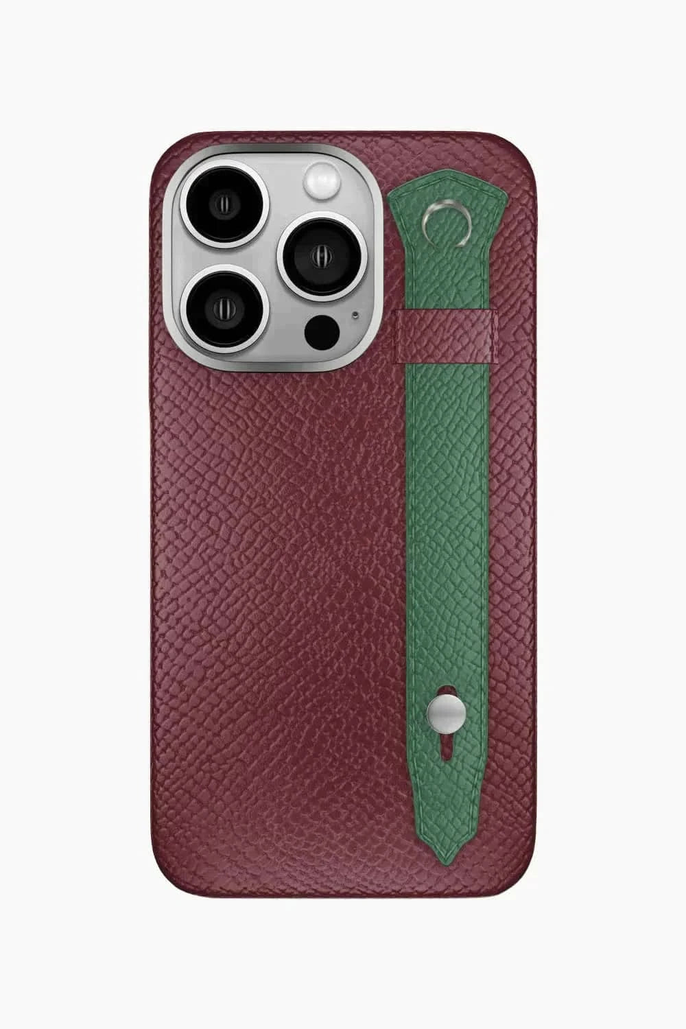 Calfskin Strap Case for iPhone 16 Pro - Burgundy / Green Sapin - zollofrance