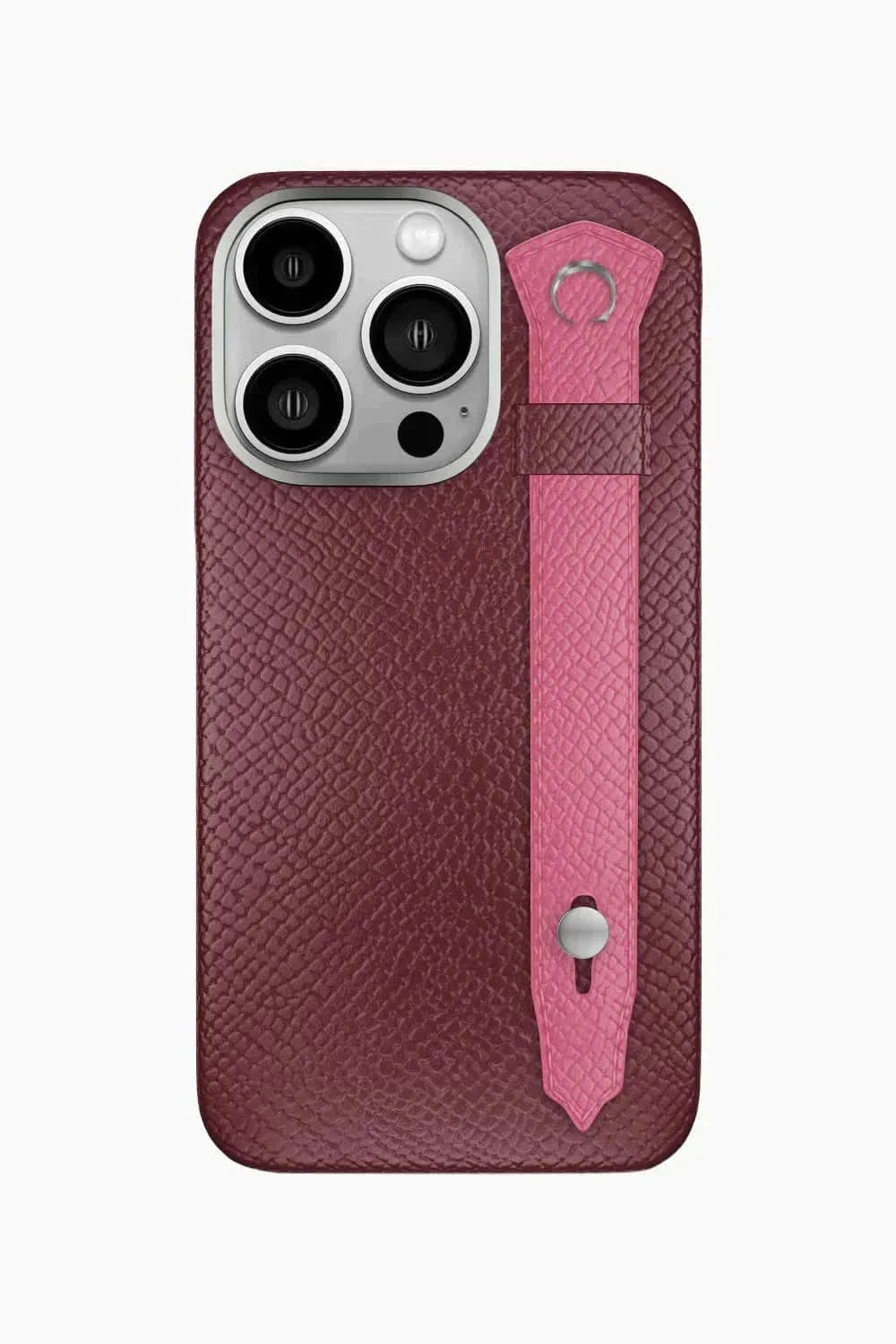 Calfskin Strap Case for iPhone 16 Pro - Burgundy / Pink - zollofrance