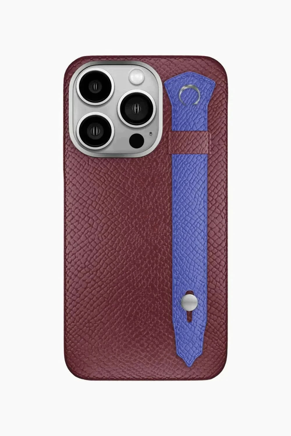 Calfskin Strap Case for iPhone 16 Pro - Burgundy / Blue Ciel - zollofrance