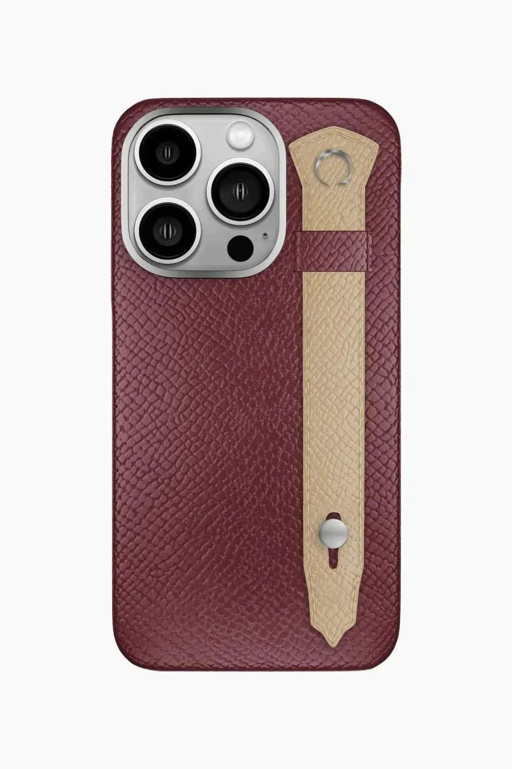 Calfskin Strap Case for iPhone 16 Pro - Burgundy / Latte - zollofrance