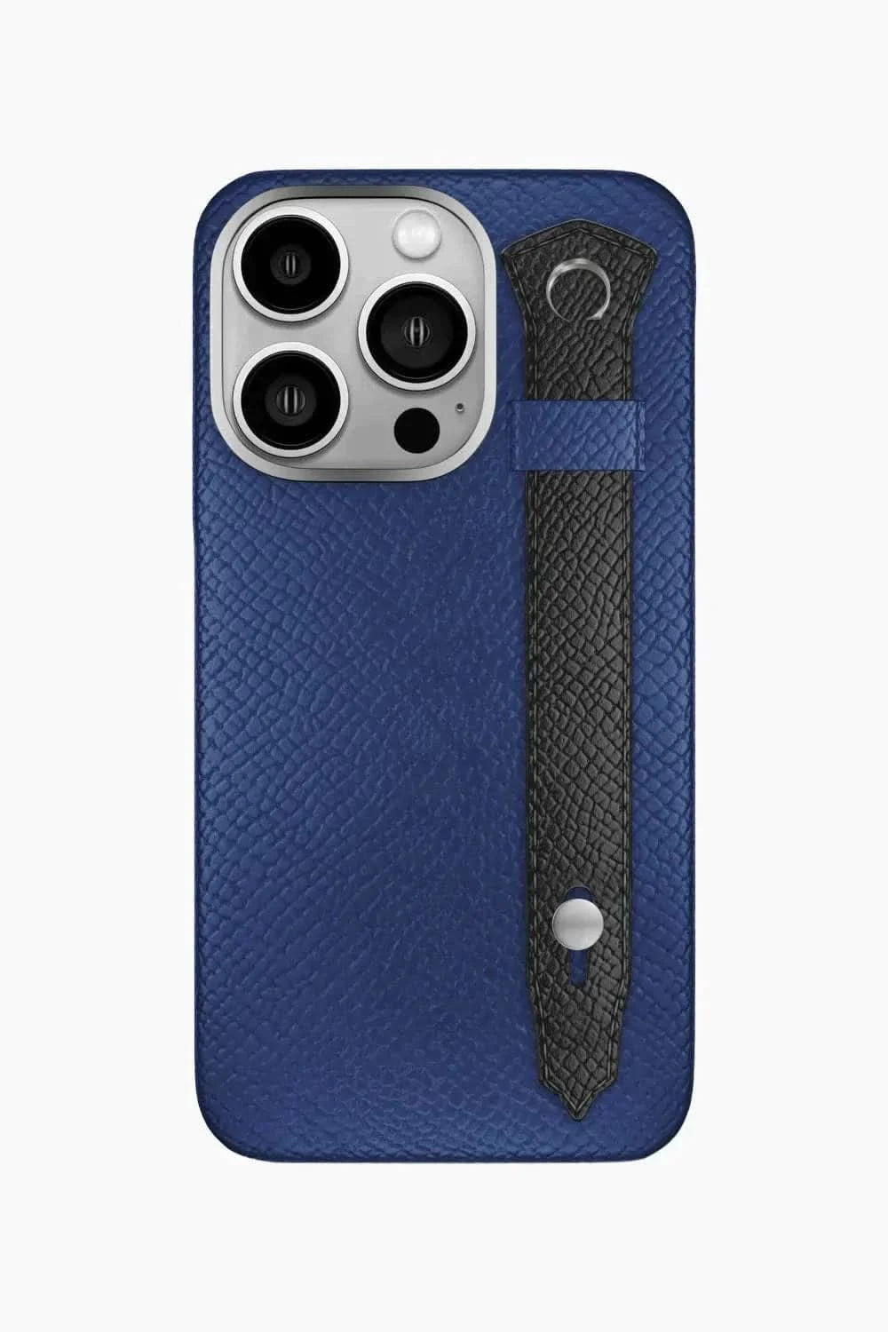 Calfskin Strap Case for iPhone 16 Pro - Navy Blue / Black - zollofrance