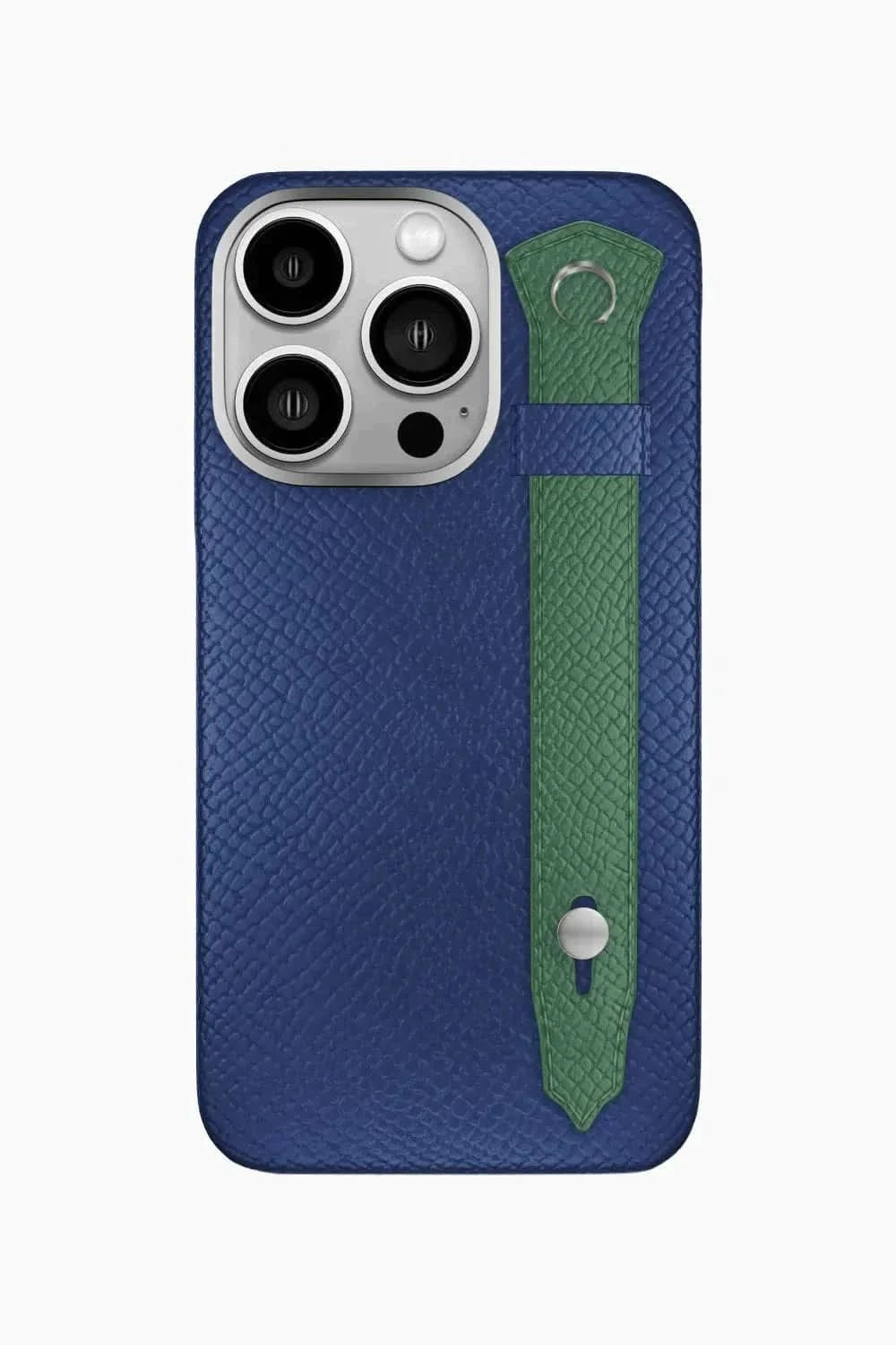 Calfskin Strap Case for iPhone 16 Pro - Navy Blue / Green Sapin - zollofrance