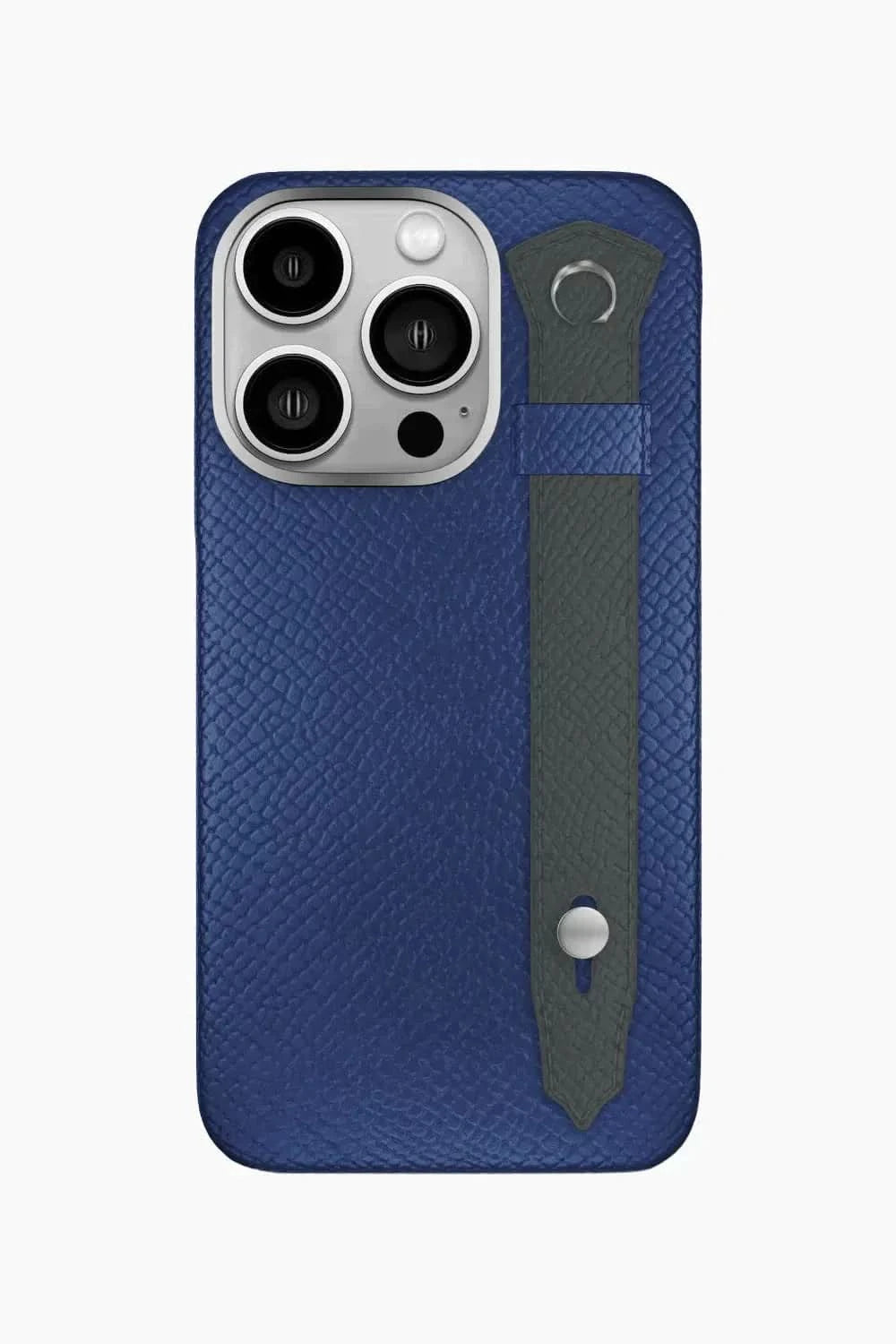 Calfskin Strap Case for iPhone 16 Pro - Navy Blue / Grey Anthracite - zollofrance