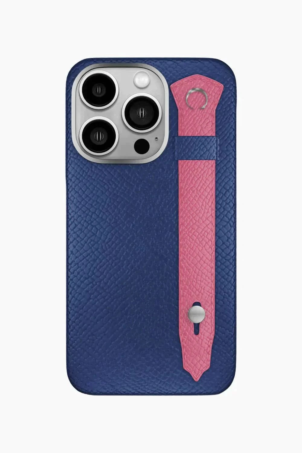 Calfskin Strap Case for iPhone 16 Pro - Navy Blue / Pink - zollofrance