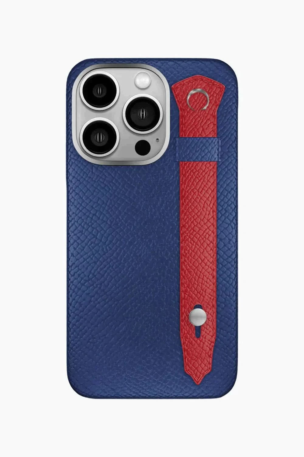 Calfskin Strap Case for iPhone 16 Pro - Navy Blue / Red - zollofrance