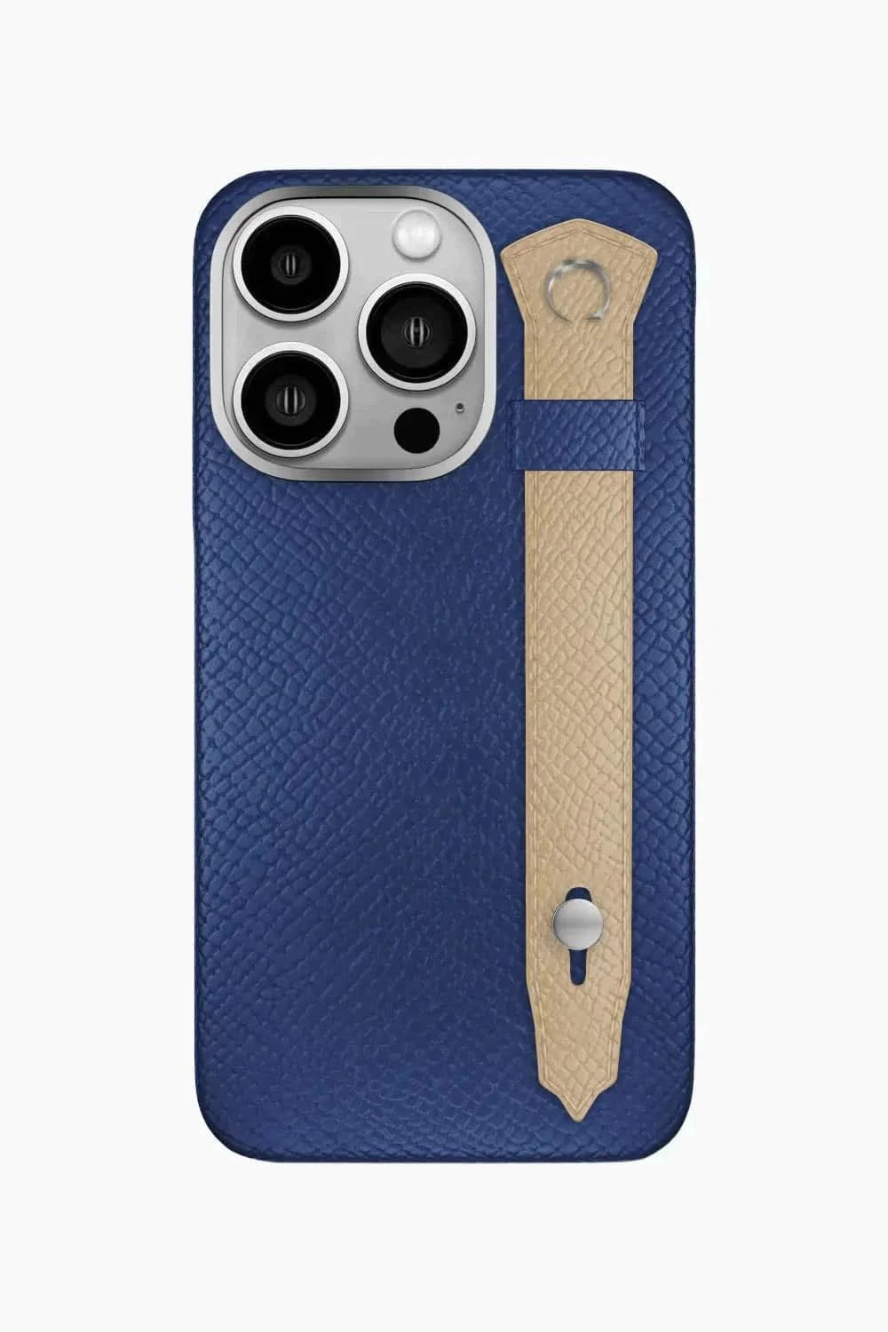 Calfskin Strap Case for iPhone 16 Pro - Navy Blue / Latte - zollofrance