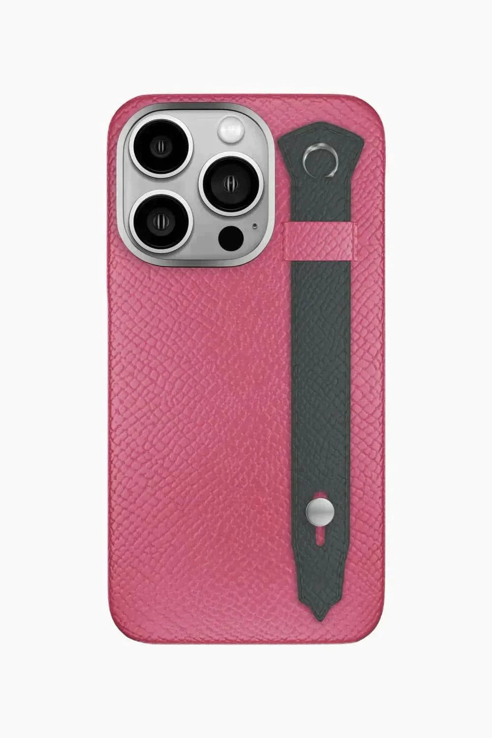 Calfskin Strap Case for iPhone 16 Pro - Pink / Grey Anthracite - zollofrance