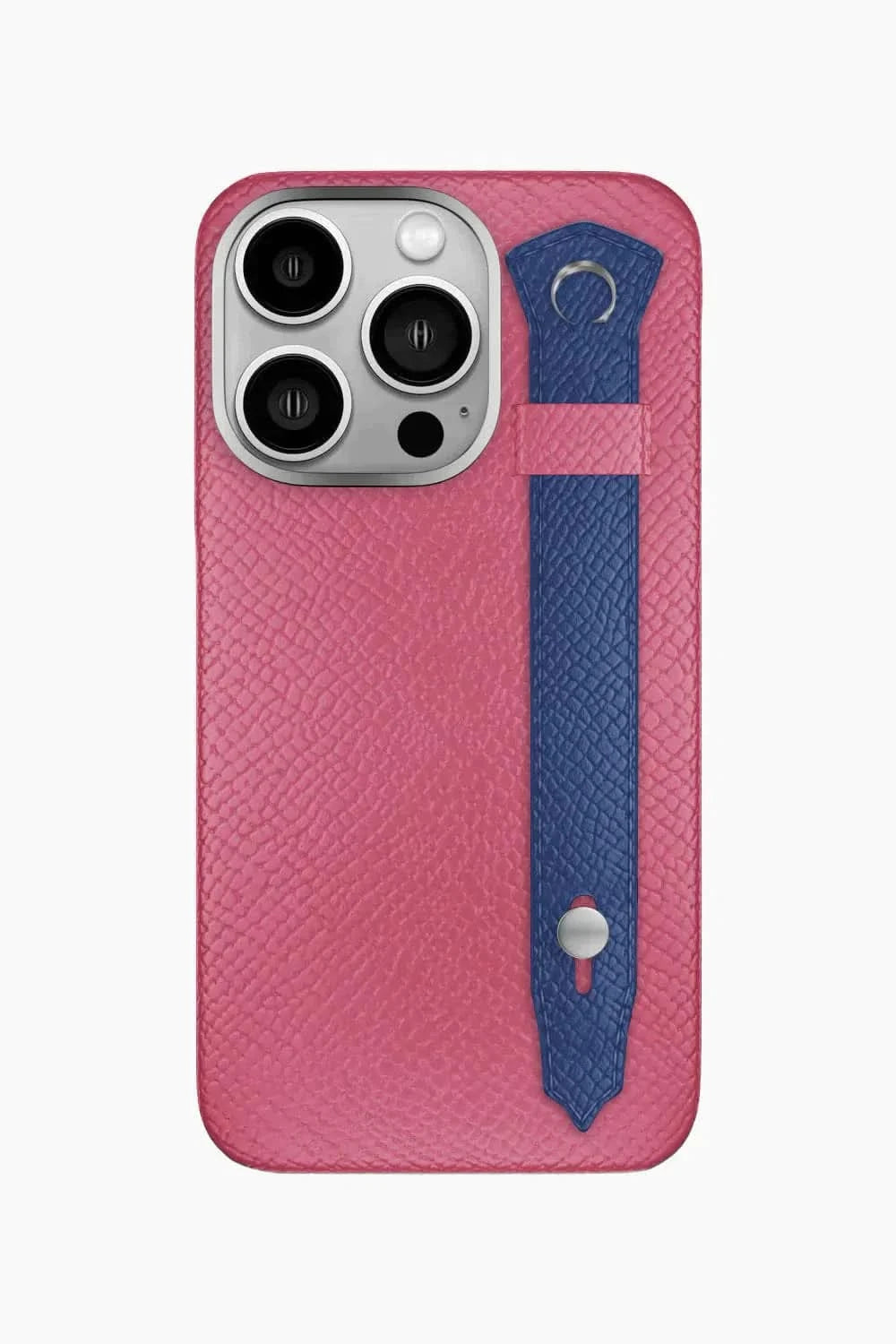 Calfskin Strap Case for iPhone 16 Pro - Pink / Navy Blue - zollofrance