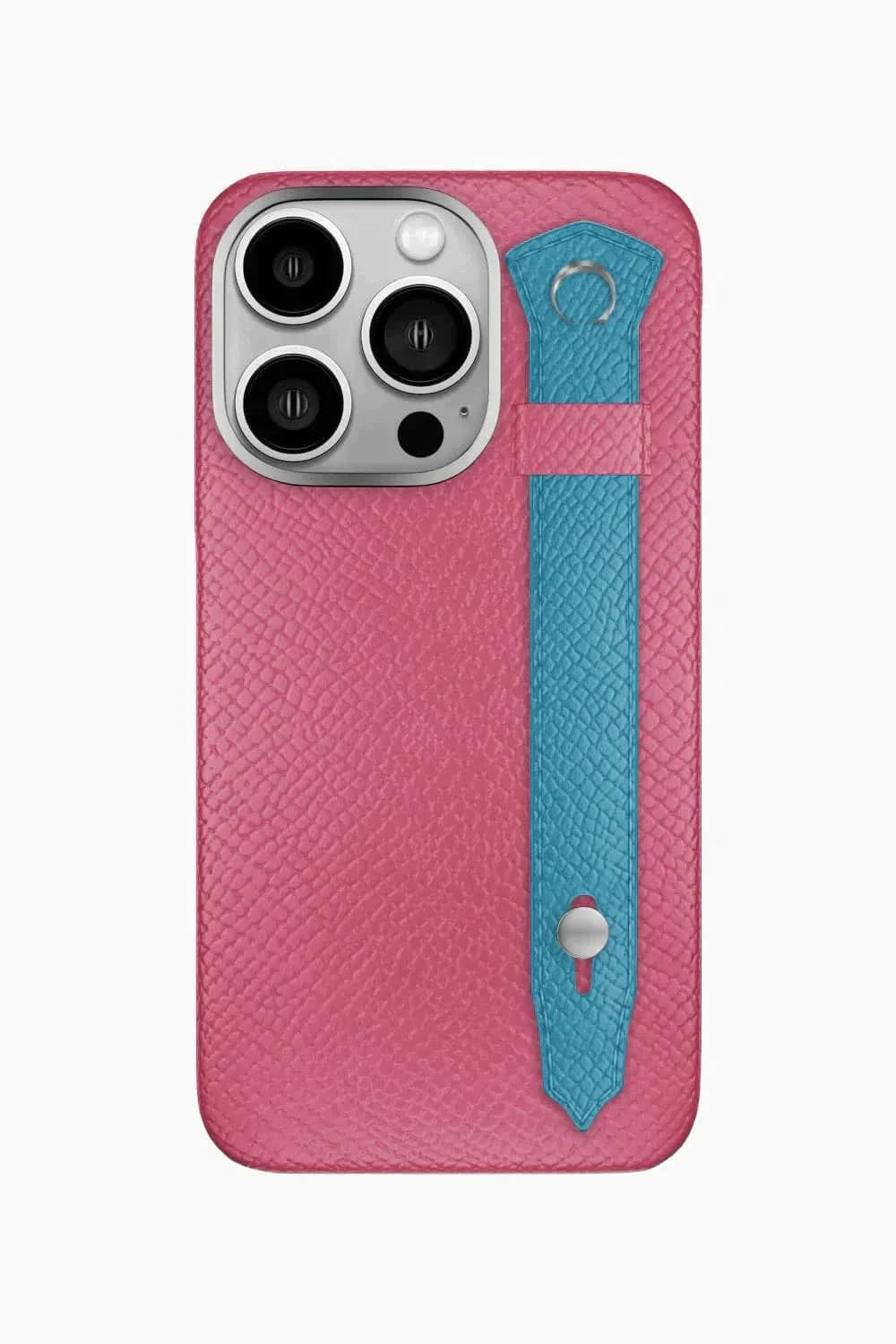 Calfskin Strap Case for iPhone 16 Pro - Pink / Blue Teal - zollofrance