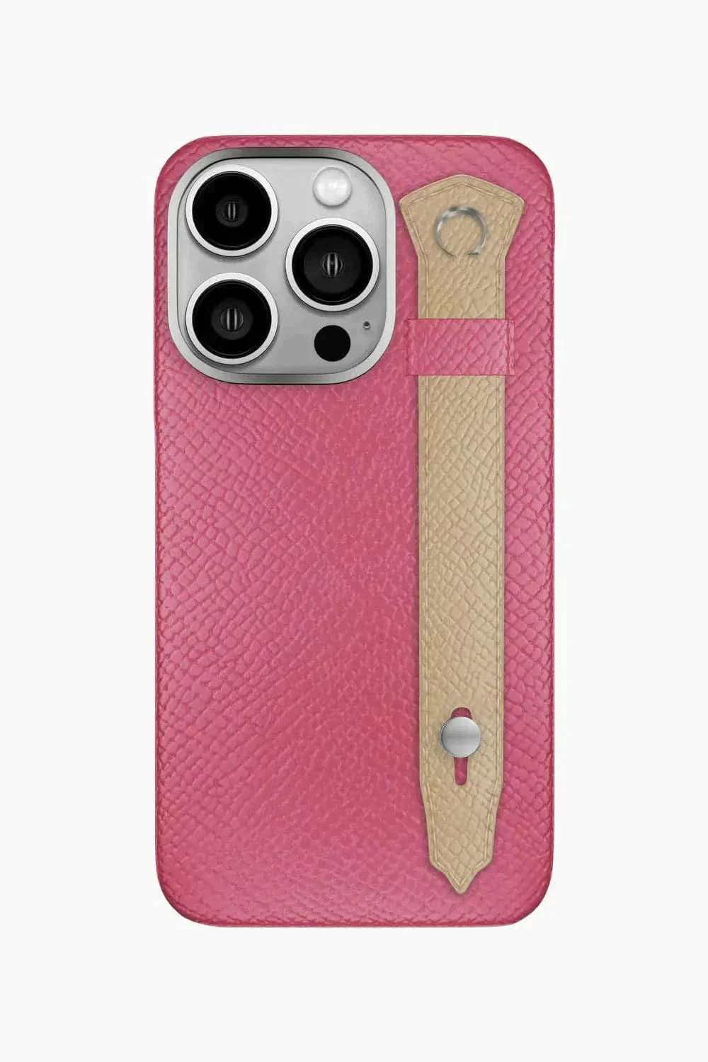 Calfskin Strap Case for iPhone 16 Pro - Pink / Latte - zollofrance