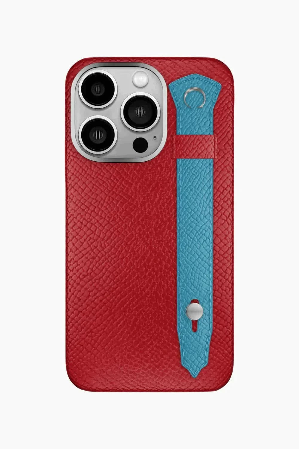 Calfskin Strap Case for iPhone 16 Pro - Red / Blue Teal - zollofrance