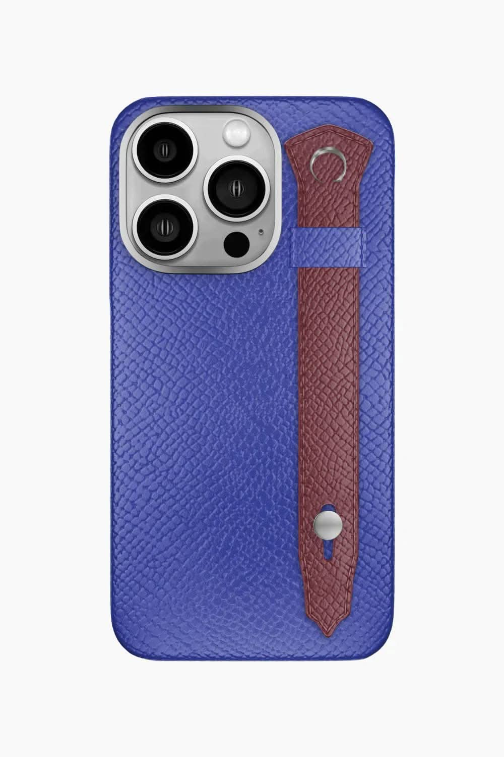 Calfskin Strap Case for iPhone 16 Pro - Blue Ciel / Burgundy - zollofrance