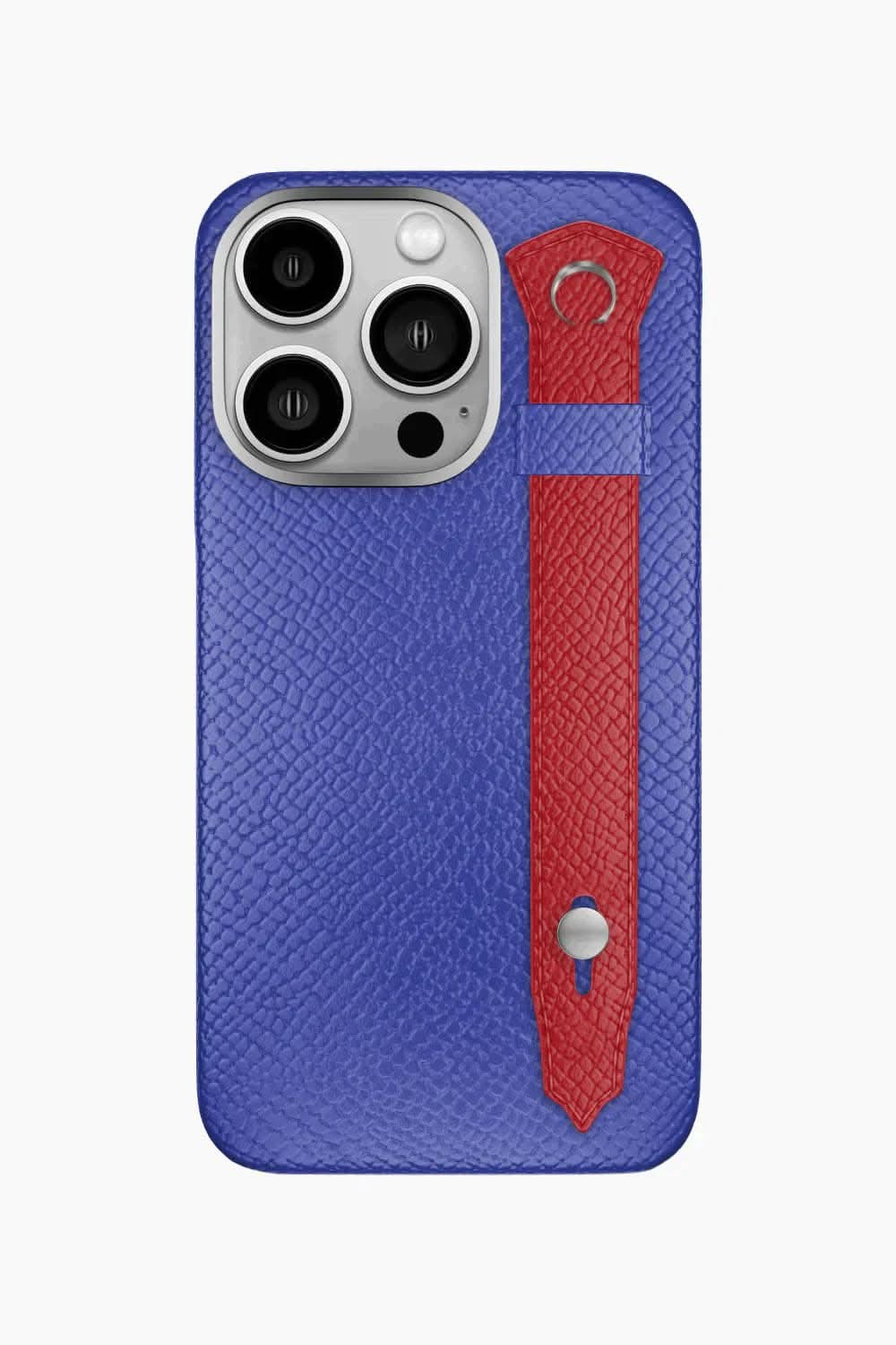 Calfskin Strap Case for iPhone 16 Pro - Blue Ciel / Red - zollofrance