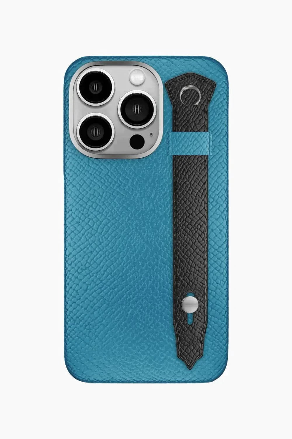 Calfskin Strap Case for iPhone 16 Pro - Blue Teal / Black - zollofrance