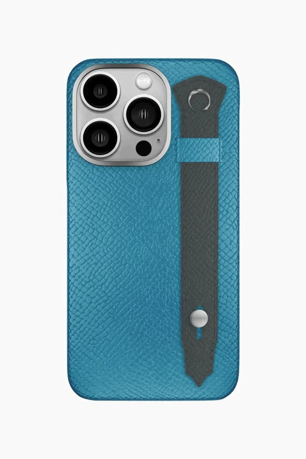 Calfskin Strap Case for iPhone 16 Pro - Blue Teal / Grey Anthracite - zollofrance