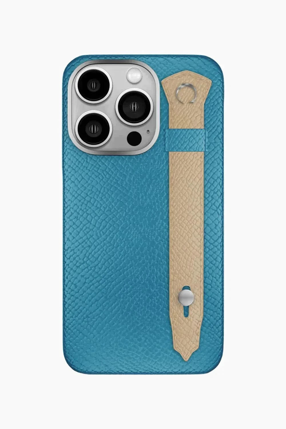 Calfskin Strap Case for iPhone 16 Pro - Blue Teal / Latte - zollofrance