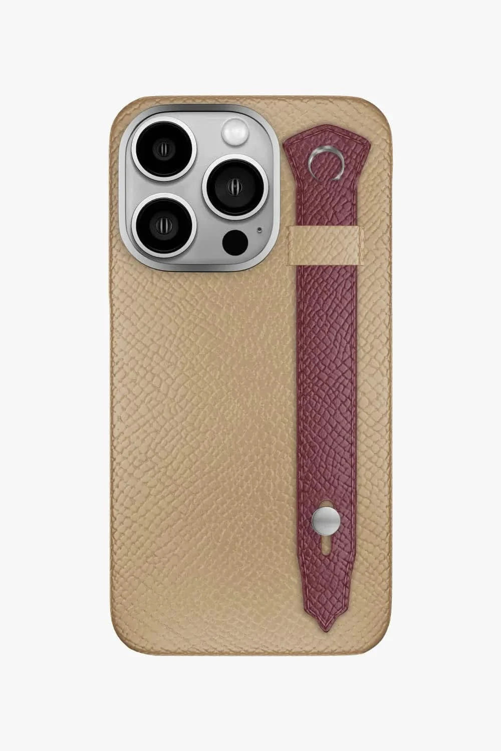 Calfskin Strap Case for iPhone 16 Pro - Latte / Burgundy - zollofrance