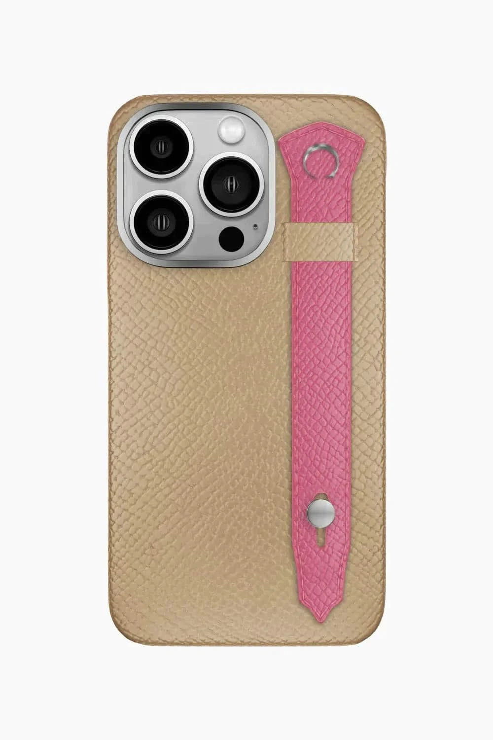 Calfskin Strap Case for iPhone 16 Pro - Latte / Pink - zollofrance