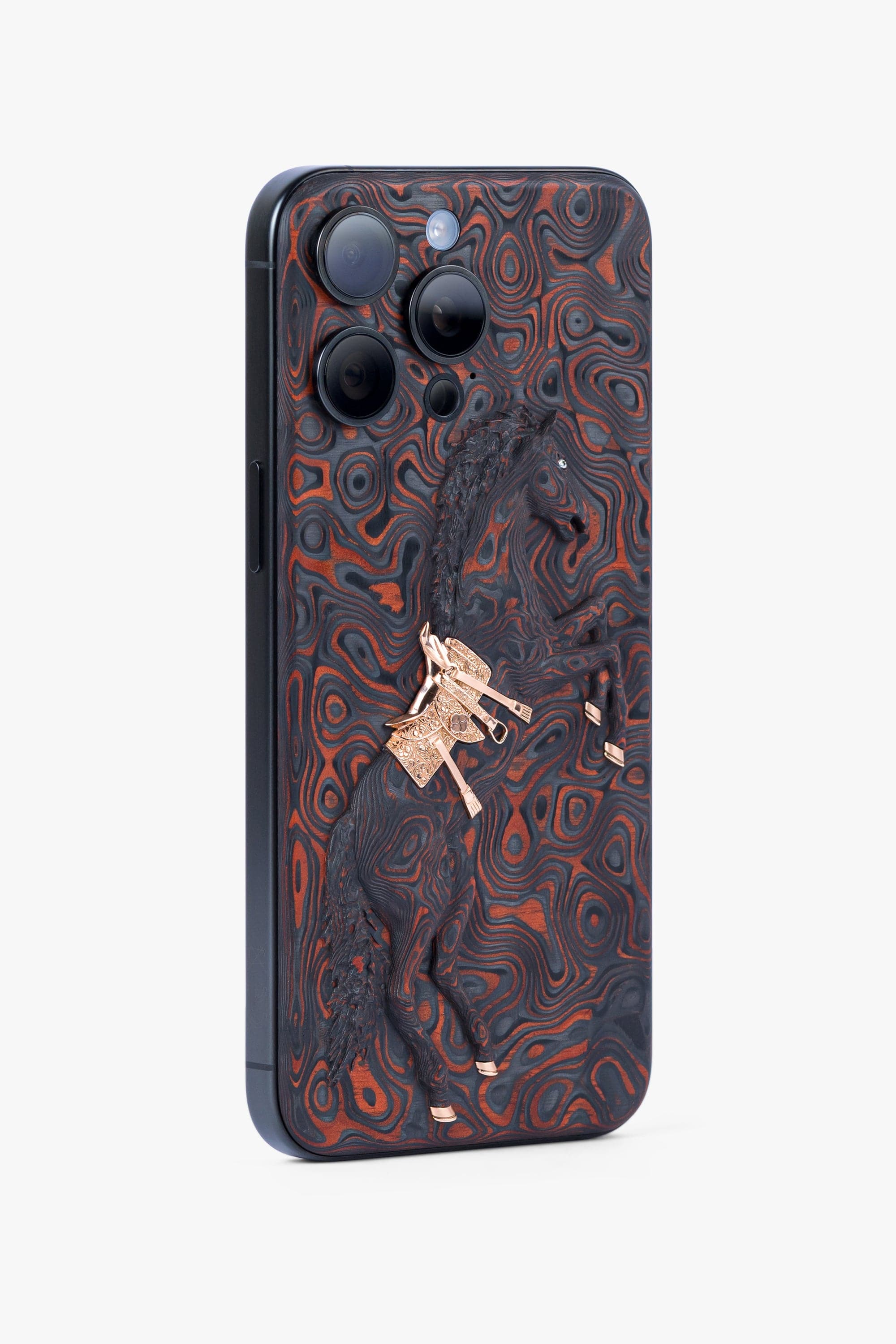 Bronze Carbon Fiber Arabian Horse With Diamond Eye iPhone 15 Pro - Bronze Carbon Fiber Arabian Horse With Diamond Eye iPhone 15 Pro - zollofrance