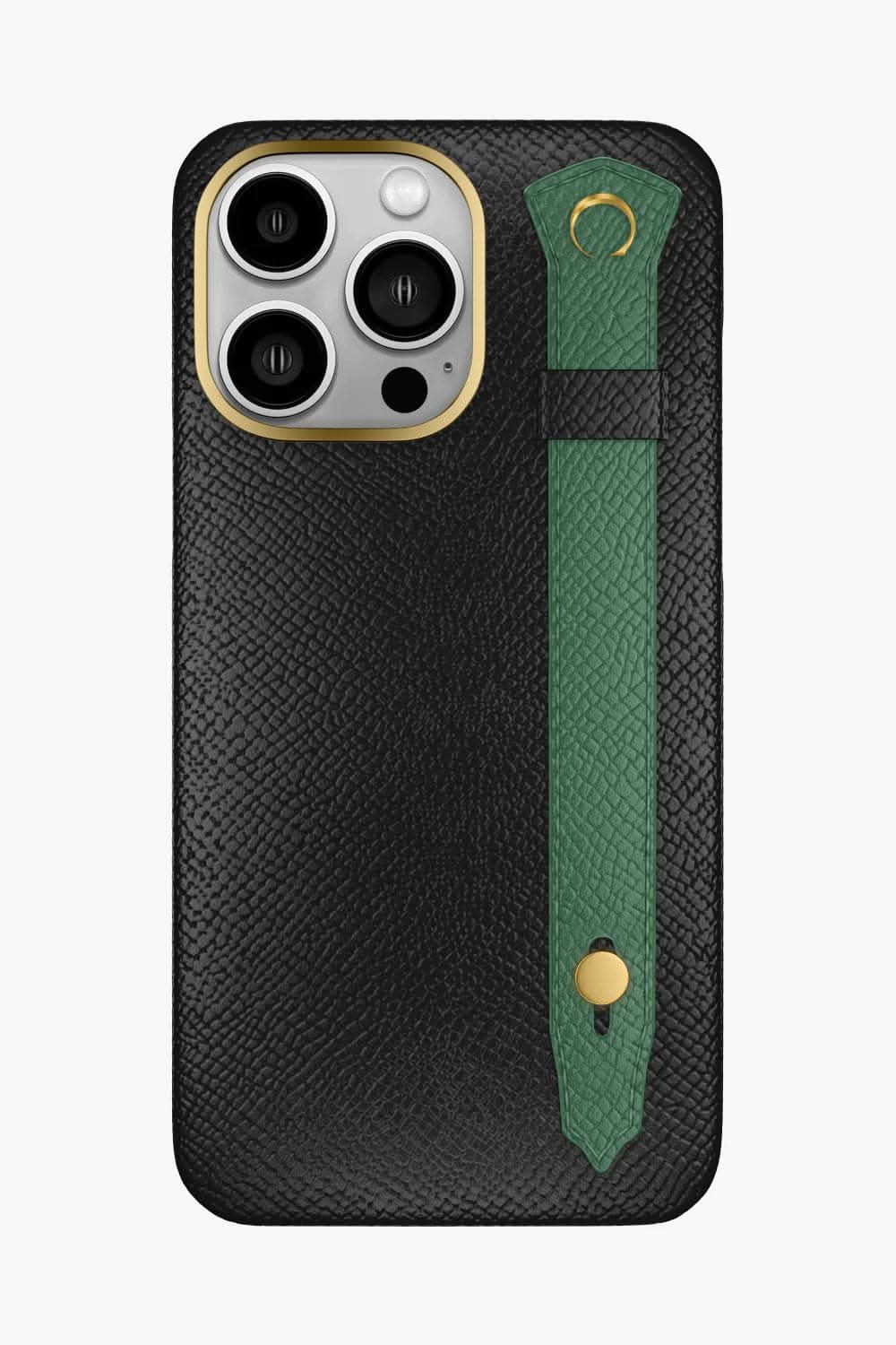 Calfskin Strap Case for iPhone 16 Pro Max - Black / Green Sapin - zollofrance