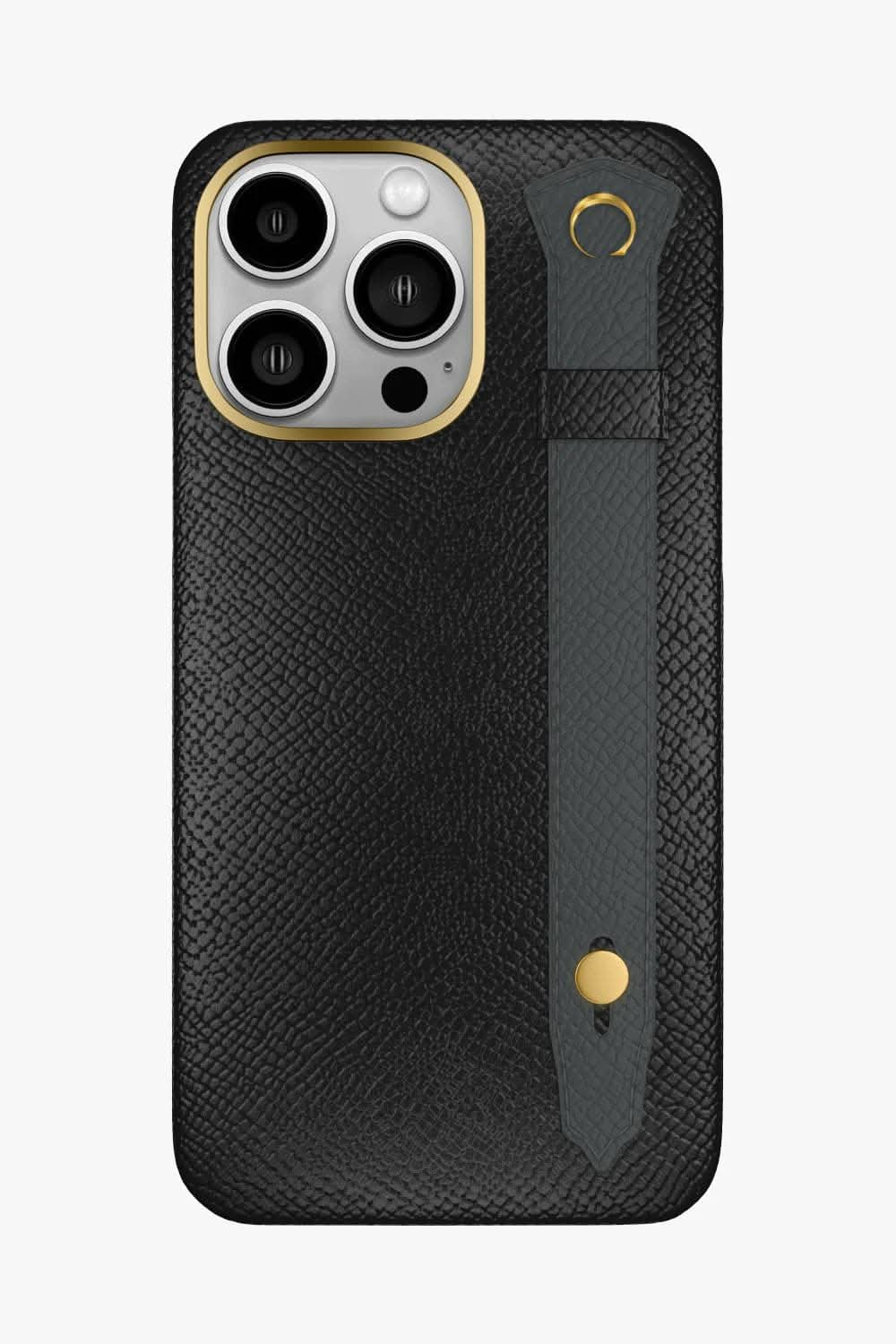 Calfskin Strap Case for iPhone 16 Pro Max - Black / Grey Anthracite - zollofrance