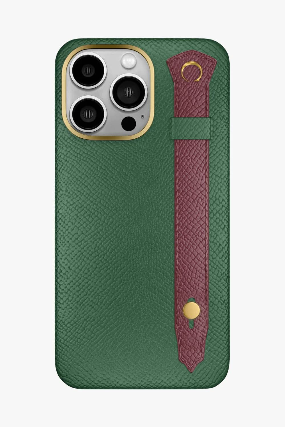 Calfskin Strap Case for iPhone 16 Pro Max - Green Sapin / Burgundy - zollofrance