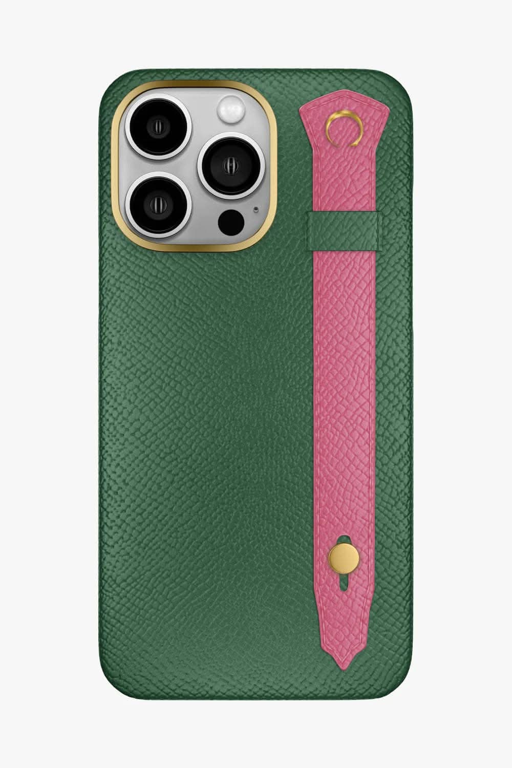 Calfskin Strap Case for iPhone 16 Pro Max - Green Sapin / Pink - zollofrance