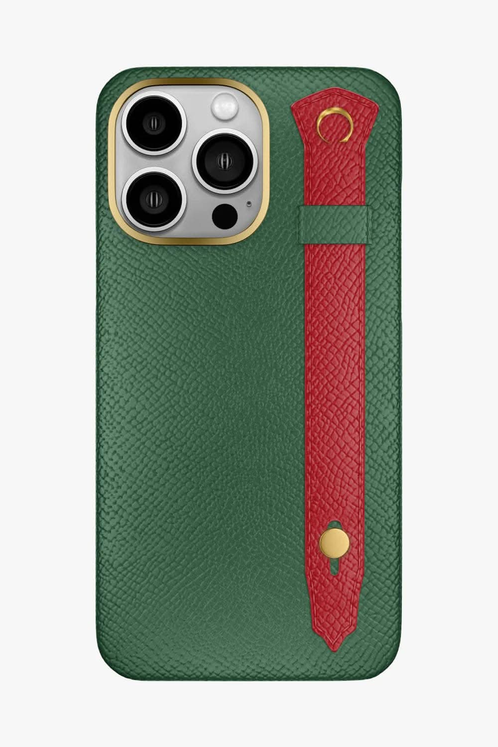 Calfskin Strap Case for iPhone 16 Pro Max - Green Sapin / Red - zollofrance