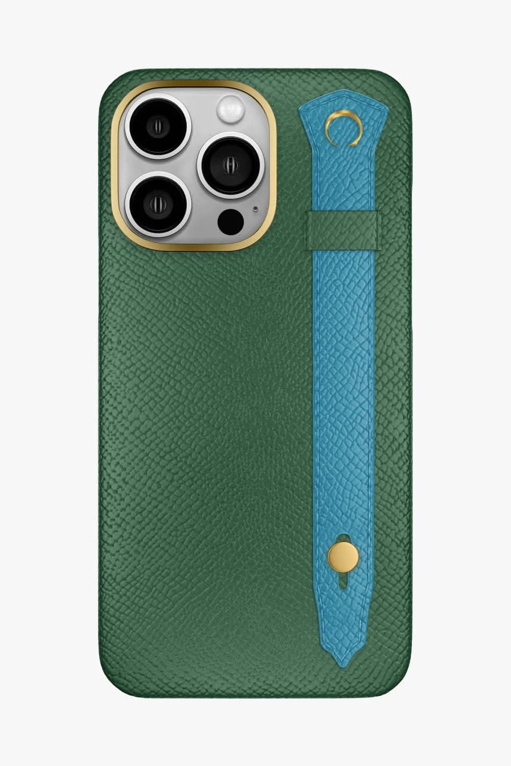 Calfskin Strap Case for iPhone 16 Pro Max - Green Sapin / Blue Teal - zollofrance