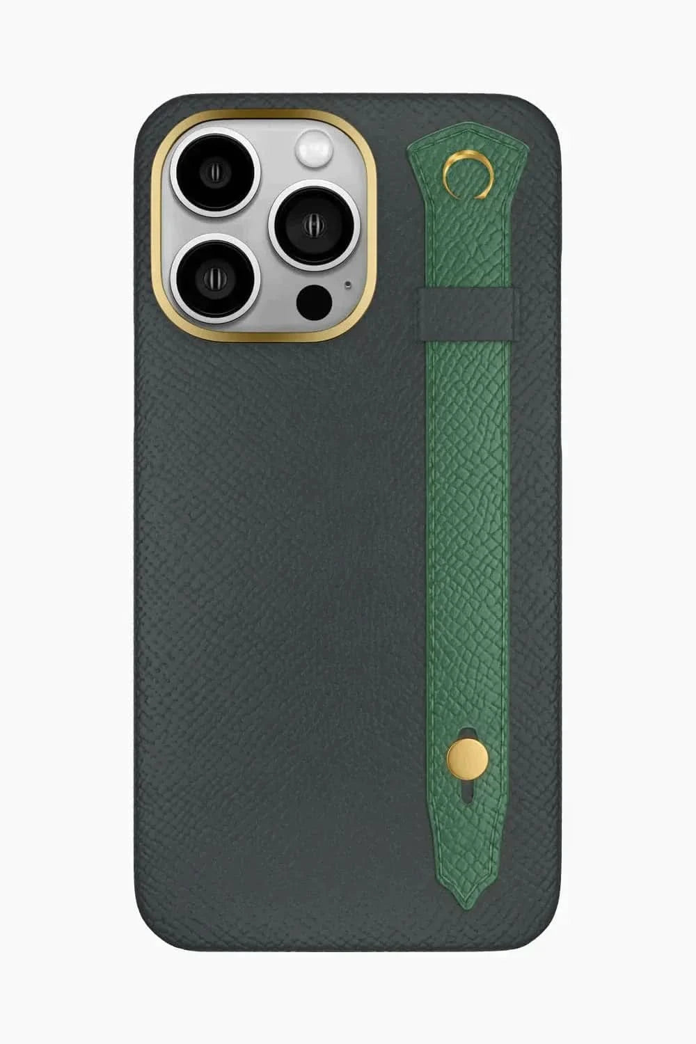 Calfskin Strap Case for iPhone 16 Pro Max - Grey Anthracite / Green Sapin - zollofrance